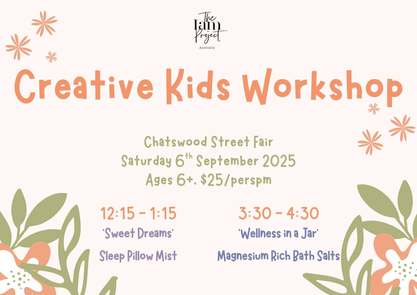 Creative Kids wellbeing workshops at Chatswood Emerge Festival, making natural pillow mists and bath salts.