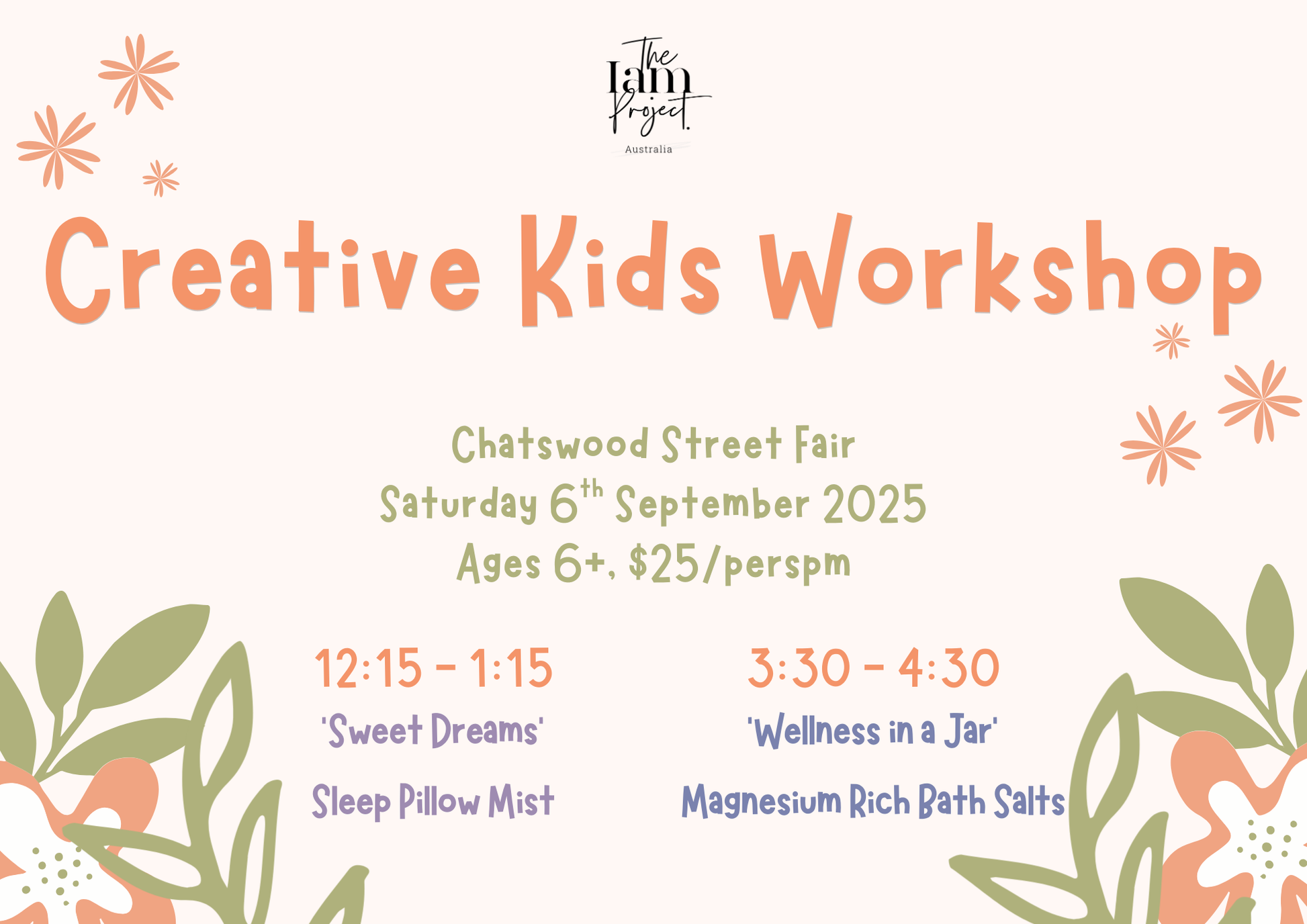 Creative Kids wellbeing workshops at Chatswood Emerge Festival, making natural pillow mists and bath salts.